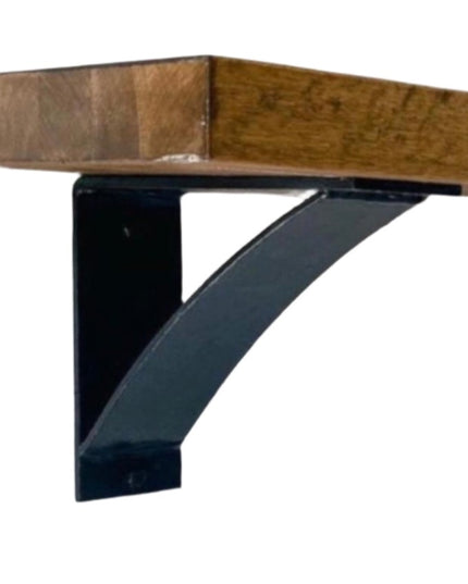 Heavy duty brackets made in the USA.  4 inches wide with 4 inch support bar. Powder coated black holding up bench.