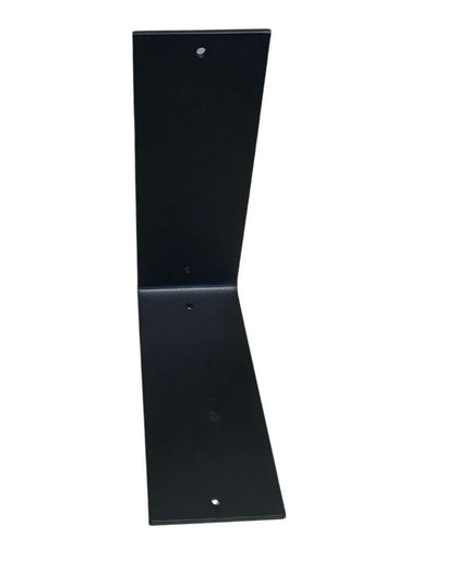 A 4-inch wide L bracket made of sturdy metal. The bracket has a right-angle shape with pre-drilled holes along both arms for easy mounting. It features a smooth finish and reinforced edges for added strength and stability, ideal for supporting shelves or other fixtures