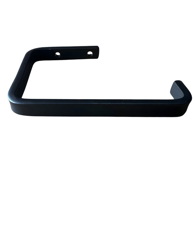 Black metal Minoa Slim Minimalist Toilet Paper Holder by Industrial Farm Co with rectangular tube design and wall mounting...