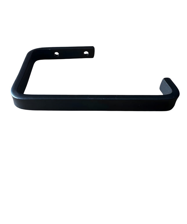 Black metal Minoa Slim Minimalist Toilet Paper Holder by Industrial Farm Co with rectangular tube design and wall mounting...