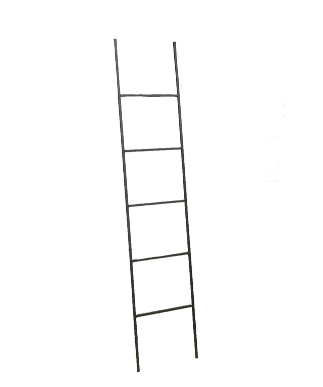 A metal blanket ladder with a sleek, minimalist design. The ladder stands upright with evenly spaced rungs, perfect for draping and displaying blankets or throws. It has a sturdy frame and a smooth finish, adding a modern and functional touch to any room.