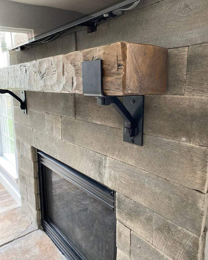 The Buffalo 4" Mantel Bracket – Square Support Bar with Metal Straps, Heavy Duty Steel, Handmade USA