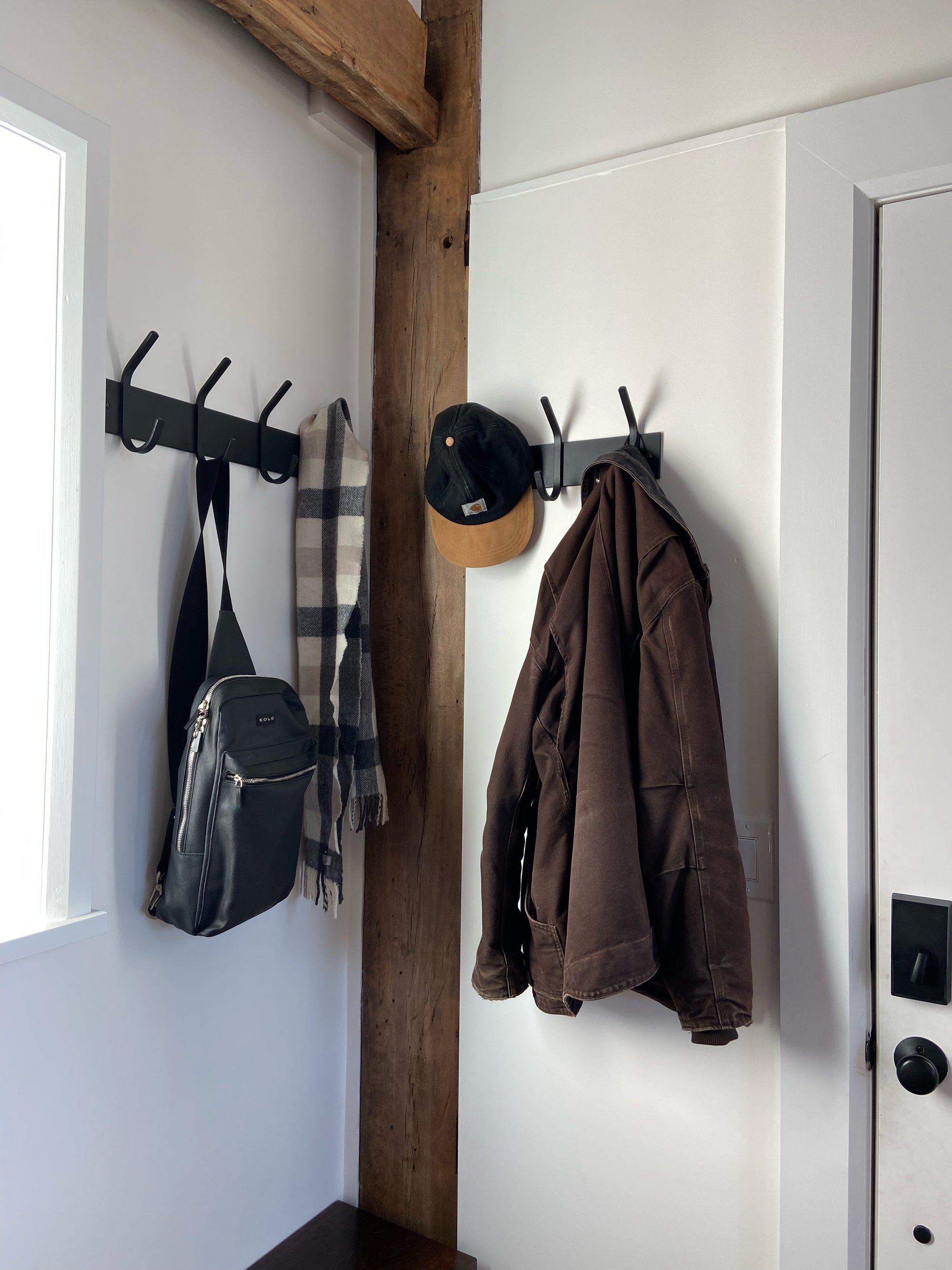 Modern Metal Coat Rack Free Standing Hat Hanger 9 Hooks 2 Storage
