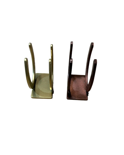 Industrial Farm Co rustic western horseshoe napkin holders in brass and bronze iron, farmhouse table organizer set of two