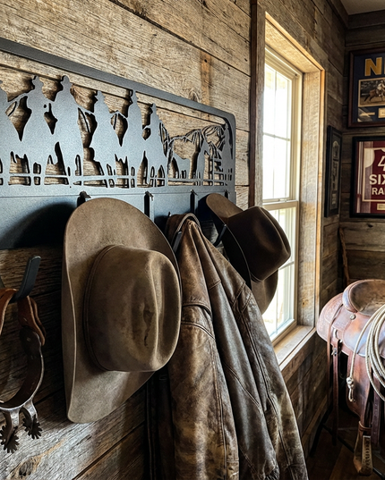 Western Charm Coat Rack with Cowboy Cutout - Rustic Wall Mounted Organizer for Coats and Hats