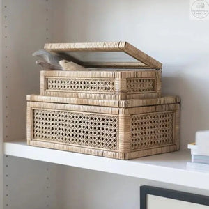Rattan Display Box with Glass Lid - Set of Two | Industrial Farm Co