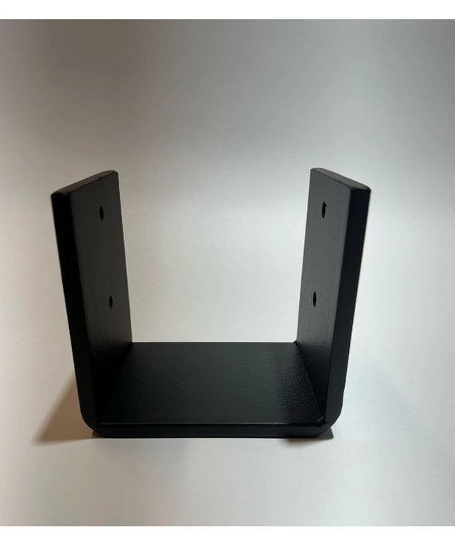 Black metal U-shaped beam wrap bracket from Industrial Farm Co, showing mounting holes on vertical sides and flat horizont...