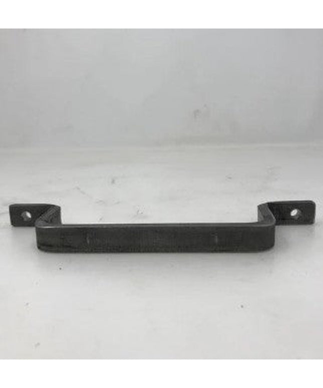 Black metal Onondaga Handle door pull with crosshatch texture and mounting screws by Industrial Farm Co on white background