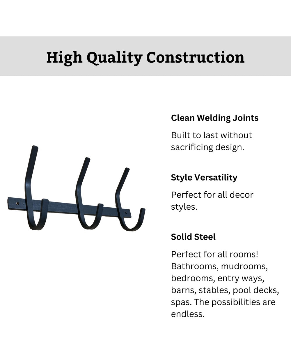 Meredith Rack Meredith Petite Wall Mount Coat Rack - Heavy Duty Steel Hooks ...