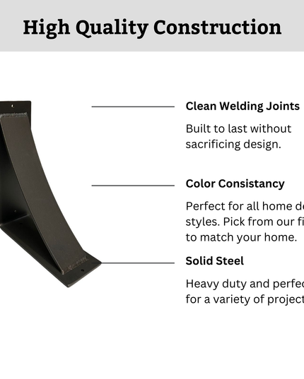 The Albany 4" Industrial Shelf Bracket – Heavy Duty Steel, Curved Support Bar, Handmade USA