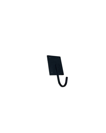 The Marcellus Industrial Hook in black metal with square mounting plate and curved hook arm by Industrial Farm Co