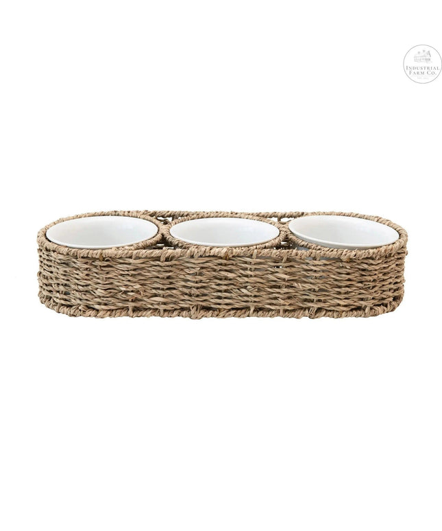 Serving Tray wicker basket with ceramic bowls - Industrial Farm Co