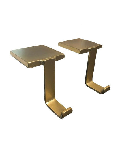 Industrial Farm Co Annie Stocking Holder set of two brass-finished metal hooks with flat tops and curved hanging arms