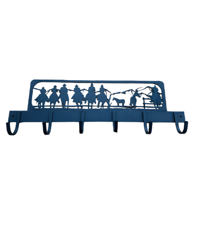 cowboy theme cutout with hooks welded on it for coats