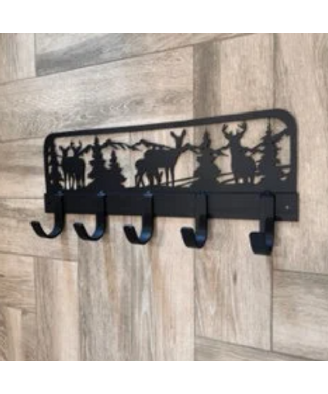 Handmade Black Metal Deer Scene Welded Coat Rack