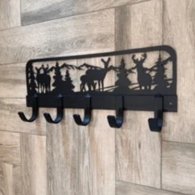 Handmade Black Iron Wooden Wall Hooks