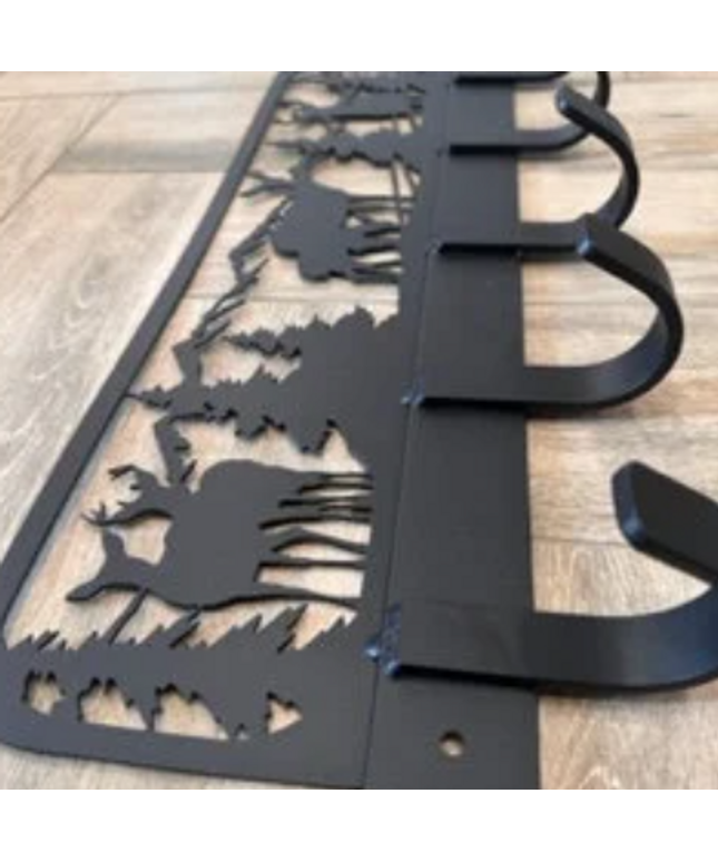 Handmade Black Metal Deer Scene Welded Coat Rack
