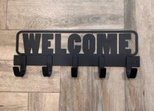 Welcome Sign Coat Rack - Hand-Welded Entryway Hanger - Rustic Home Decor