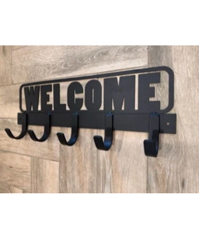 Welcome Sign Coat Rack - Hand-Welded Entryway Hanger - Rustic Home Decor