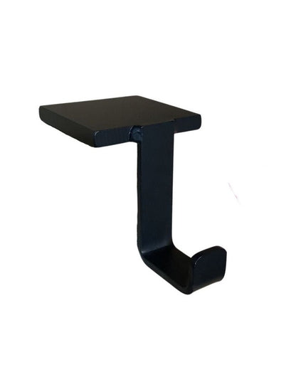 Black metal stocking holder with flat top plate and curved hook - The Annie Stocking Holder by Industrial Farm Co