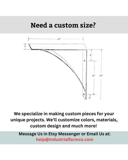 Industrial Farm Co custom Annie Stocking Holder with technical diagram showing 30" width, 31" height dimensions and curved...