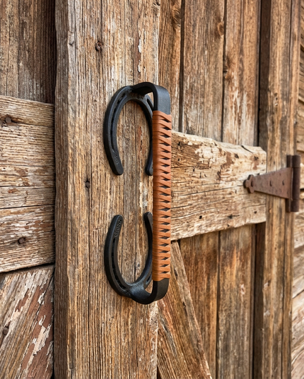Bermuda Horseshoe Door Handle | Leather Wrap | Handmade USA