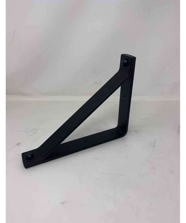 Black metal triangular shelf bracket with mounting holes from Industrial Farm Co, The Joyce Modern Shelf Support design