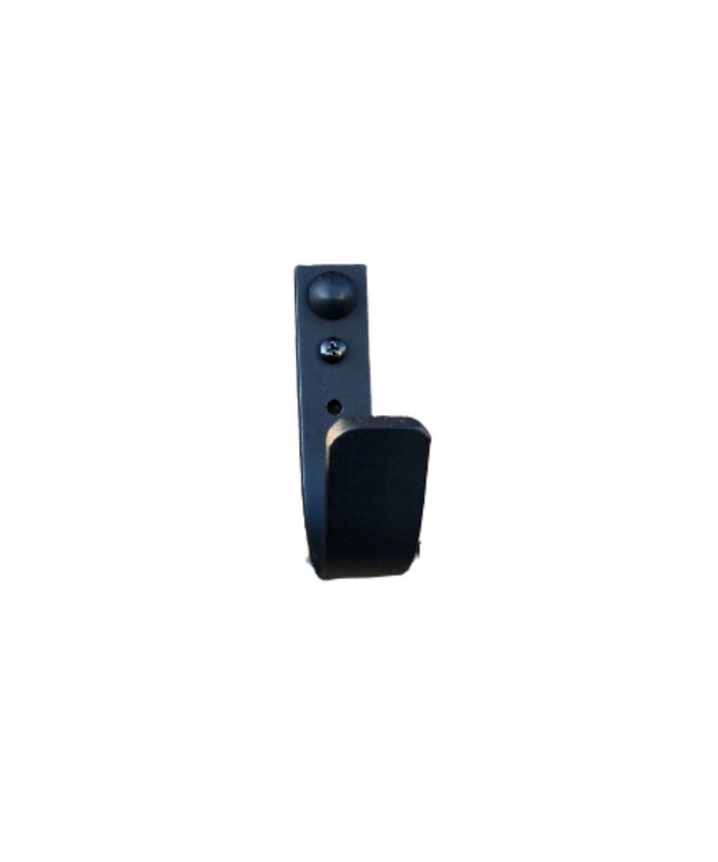 Dark blue metal Westley 1 inch wide wall hook with rounded mounting plate and curved hook arm by Industrial Farm Co