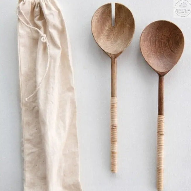 Bamboo Wrapped Salad Servers Serveware   | Industrial Farm Co