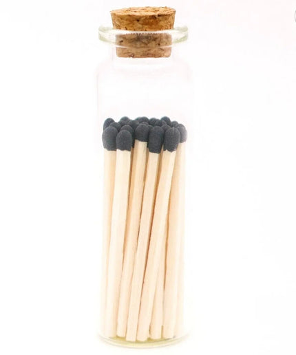 Decorative Mini Matches In Glass Container  Black Tip   | Industrial Farm Co