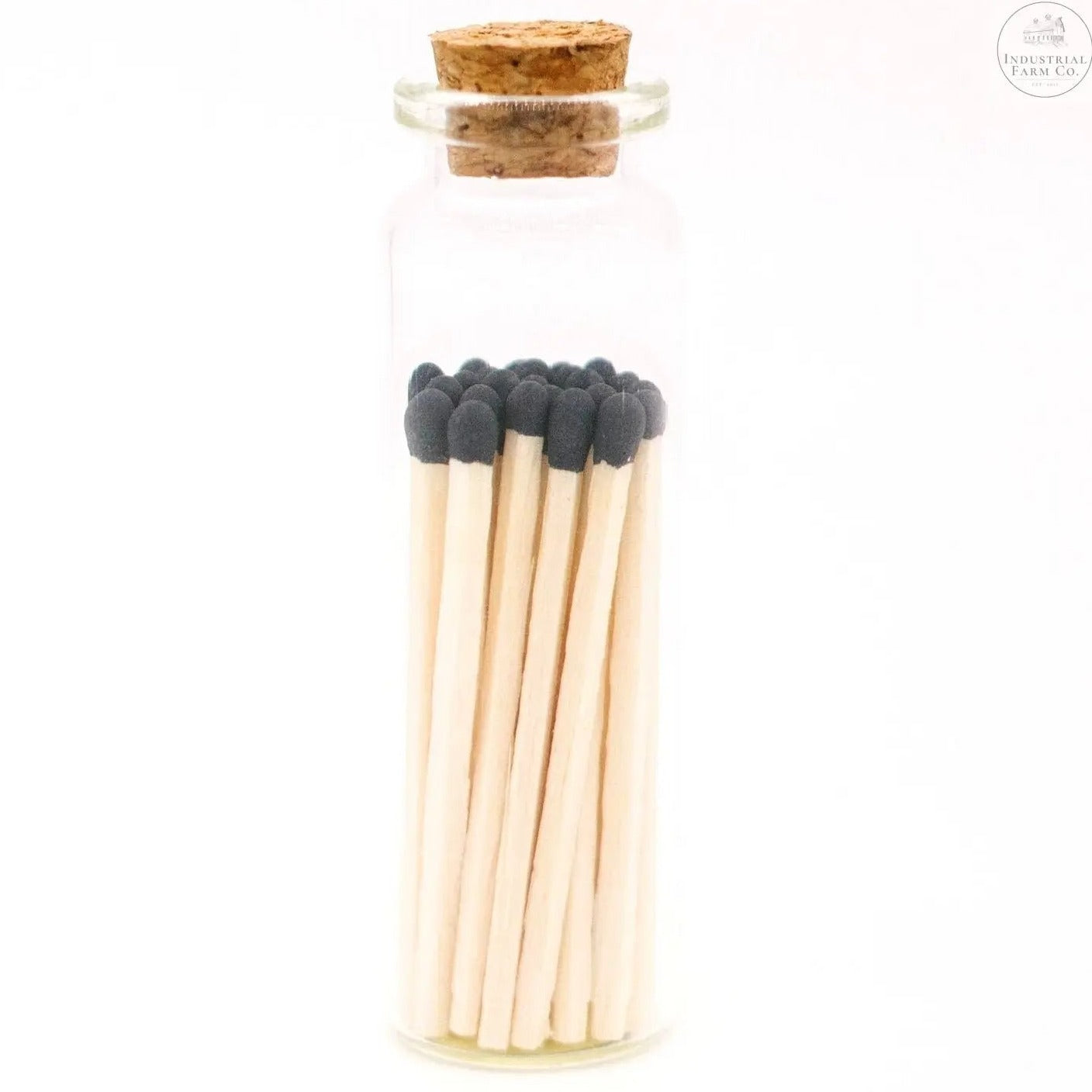 Decorative Mini Matches In Glass Container  Black Tip   | Industrial Farm Co