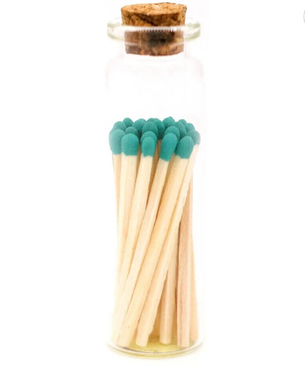 Decorative Mini Matches In Glass Container  Teal Tip   | Industrial Farm Co