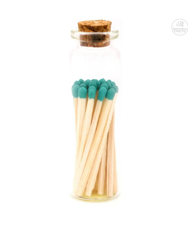 Decorative Mini Matches In Glass Container  Teal Tip   | Industrial Farm Co