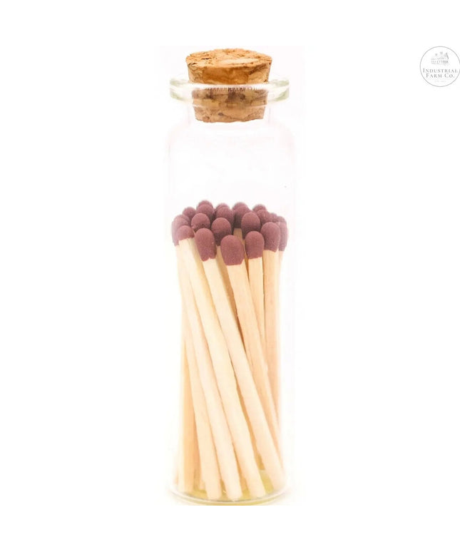Decorative Mini Matches In Glass Container  Lilac Tip   | Industrial Farm Co