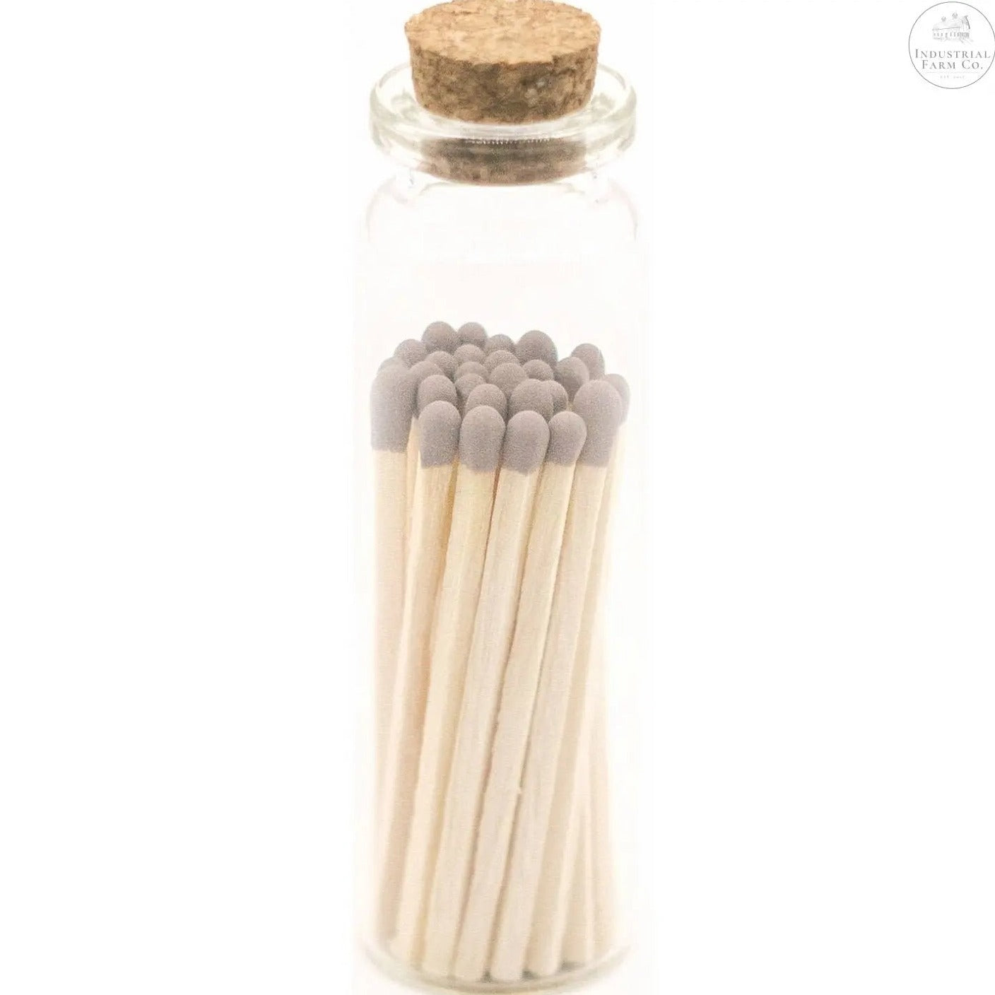 Decorative Mini Matches In Glass Container  Gray Tip   | Industrial Farm Co