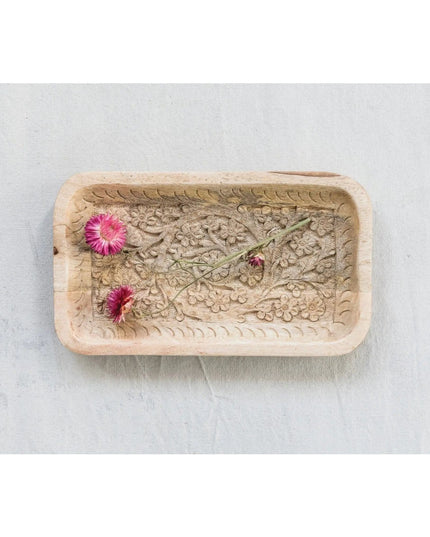 Floral Carved Mango Tray  Default Title   | Industrial Farm Co