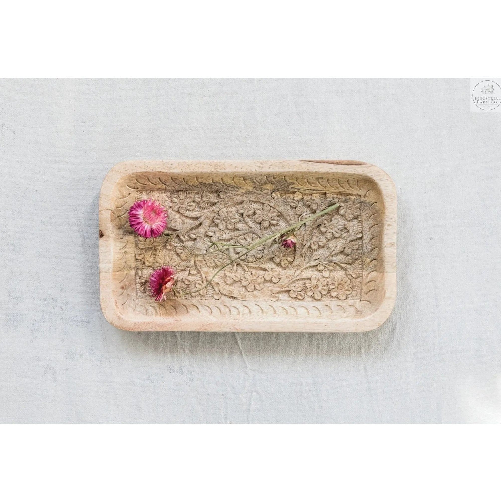Floral Carved Mango Tray  Default Title   | Industrial Farm Co