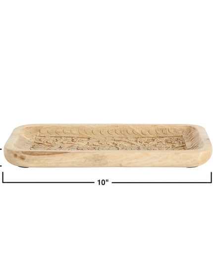 Floral Carved Mango Tray     | Industrial Farm Co