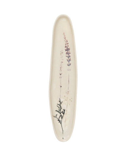 Floral Stoneware Baguette Platter     | Creative Co-op
