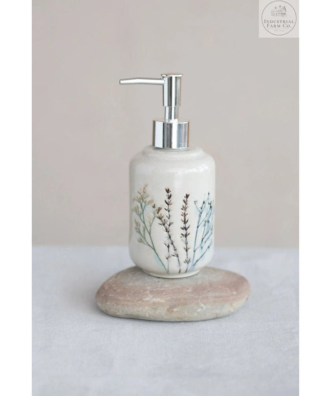 Floral Stoneware Soap Dispenser  Default Title   | Industrial Farm Co