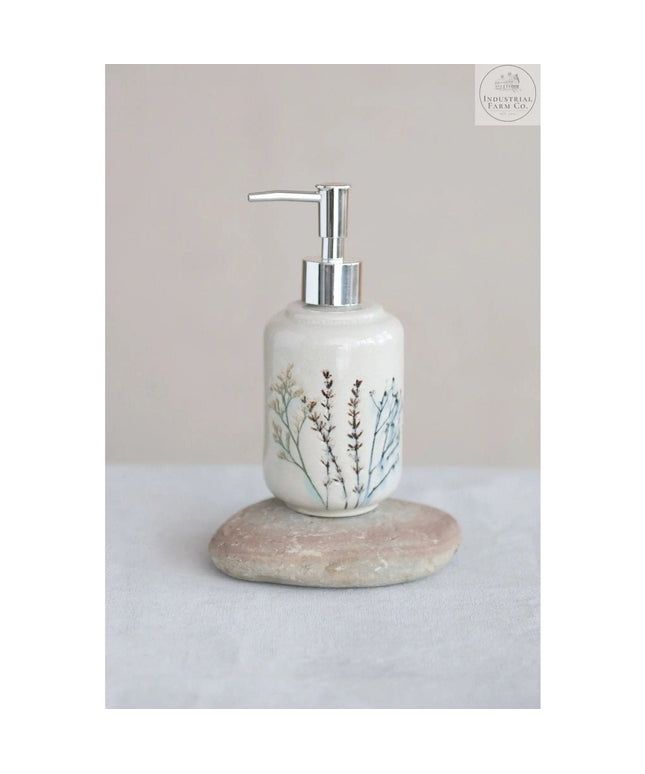 Floral Stoneware Soap Dispenser  Default Title   | Industrial Farm Co