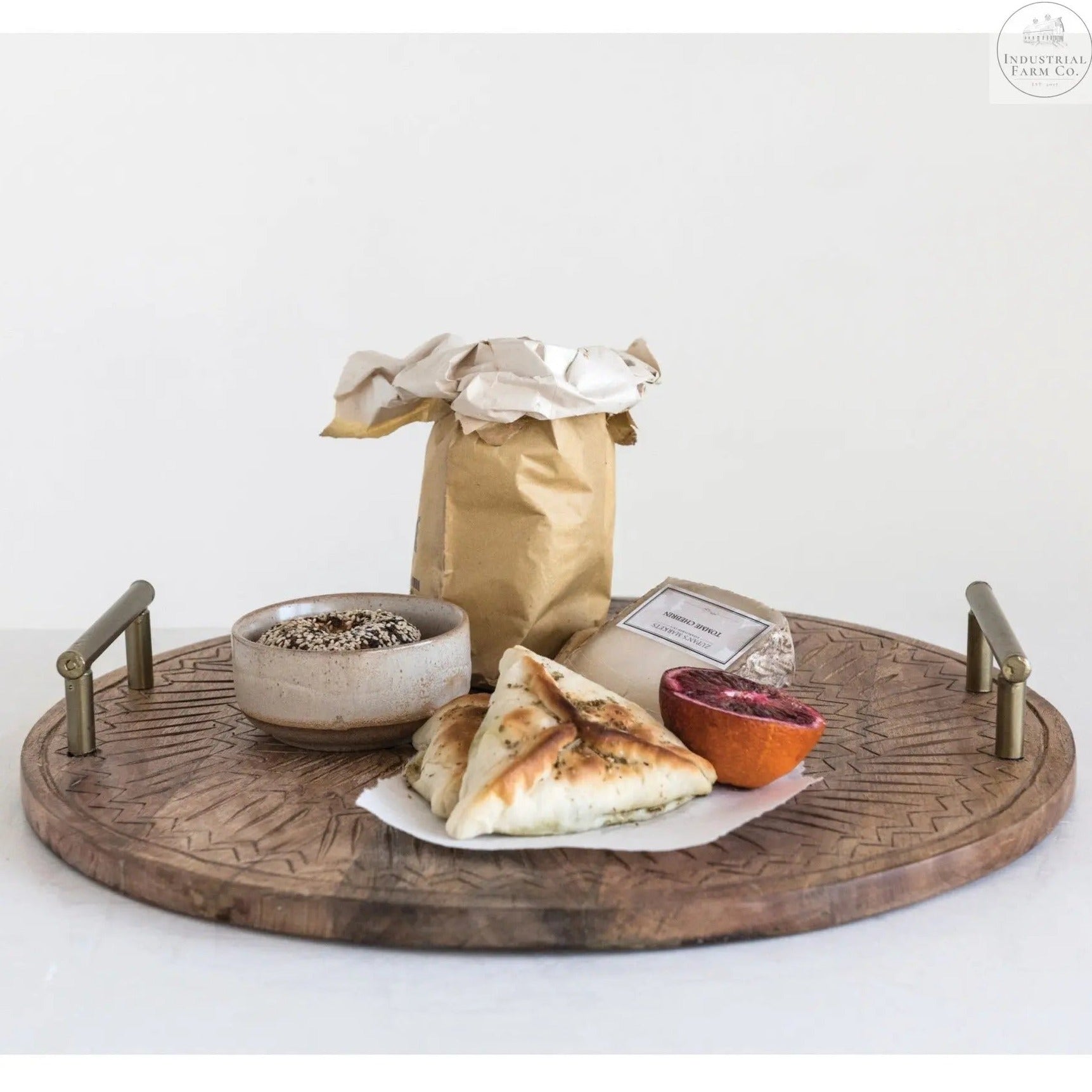 Hand Carved Mango Wood Tray With Handles | Industrial Farm Co