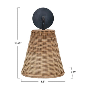 Hand-Woven Wicker and Metal Wall Sconce | Industrial Farm Co