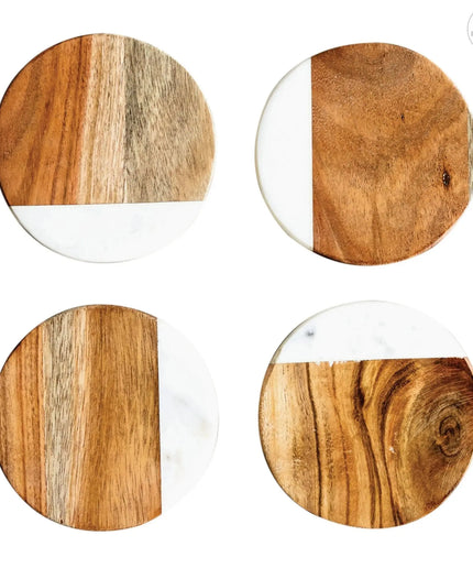 Mango Wood and Marble Coasters  Default Title   | Industrial Farm Co
