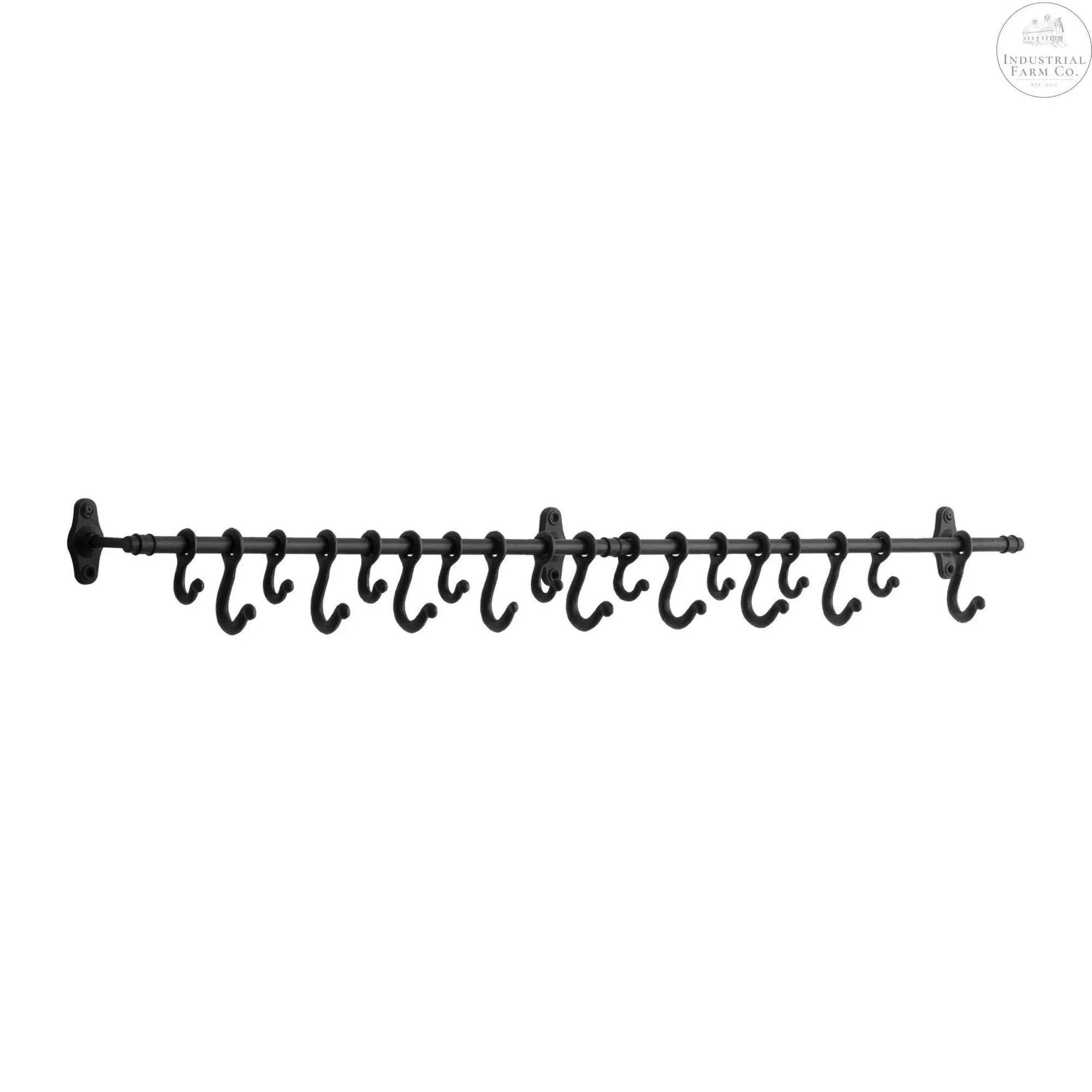 Forged Metal Wall Rod with Hooks  Default Title   | Industrial Farm Co