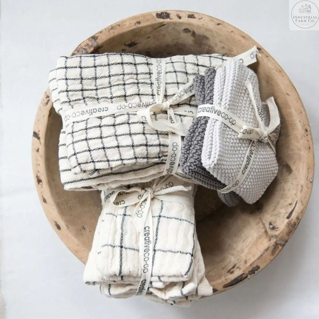 Creative Co-Op Woven Cotton Tea Towels with Stripes