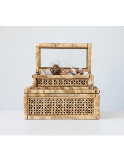 Rattan Display Box with Glass Lid - Set of Two     | Industrial Farm Co