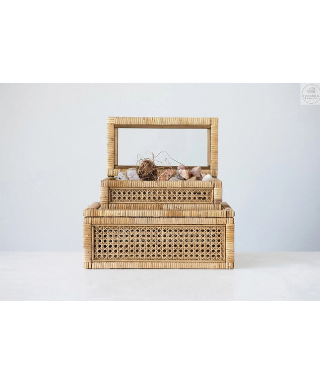 Rattan Display Box with Glass Lid - Set of Two     | Industrial Farm Co