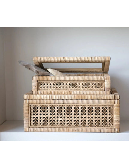 Rattan Display Box with Glass Lid - Set of Two     | Industrial Farm Co