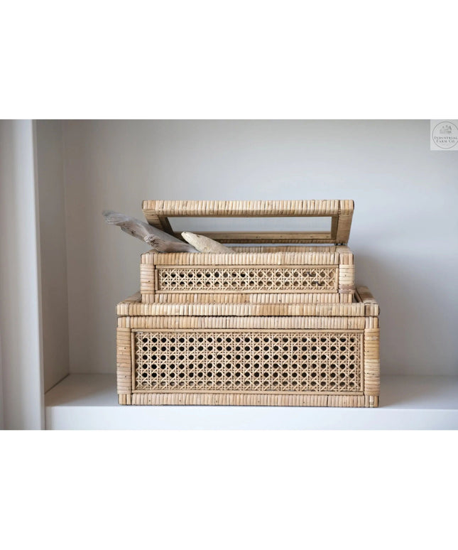 Rattan Display Box with Glass Lid - Set of Two     | Industrial Farm Co